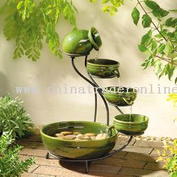 Green Ceramic Cascade Solar Fountain